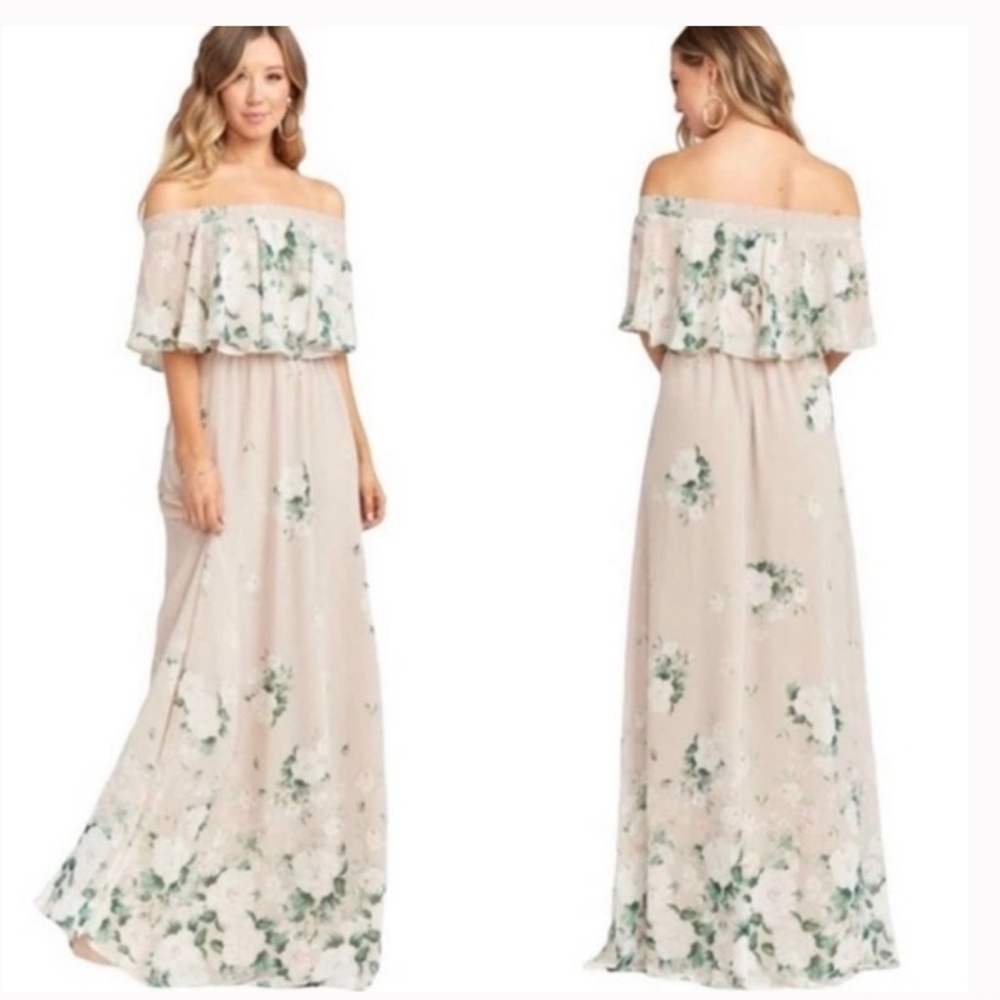 Show Me Your MuMu Cream Floral Botanical Off-Shoulder Maxi Dress
